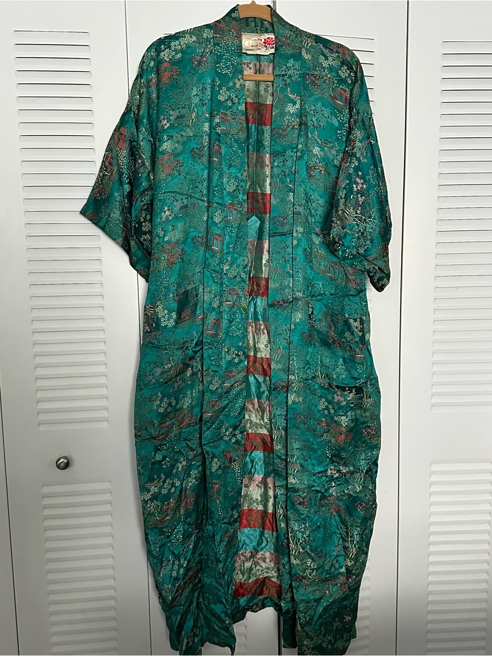 Vintage Teal Floral Maxi Kimono Dress
